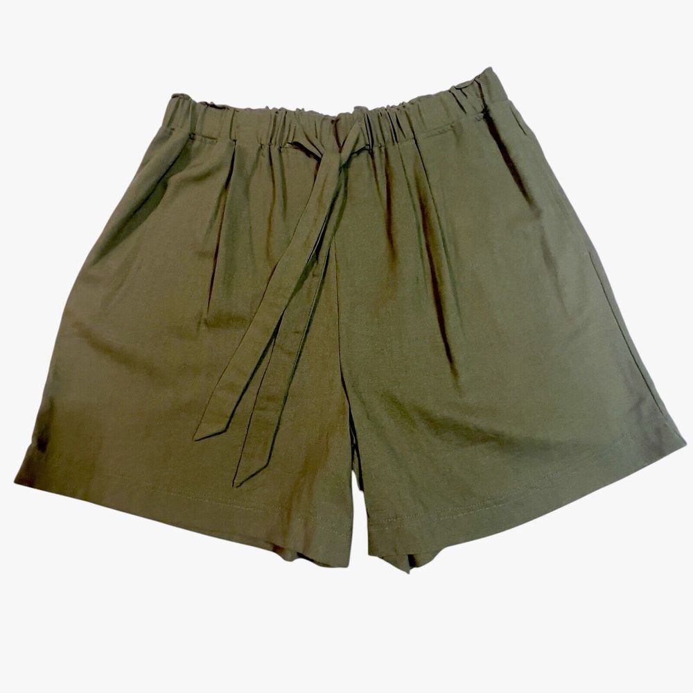 BCBG MaxAzria Paperbag Linen Blend Shorts Size Medium In Tarragon Tie Front NEW